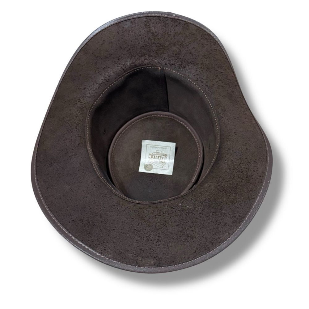 Walker Buffalo Leather Cowboy Hat Western Ranch Rodeo Rustic Style 22.5” - Picture 8 of 12